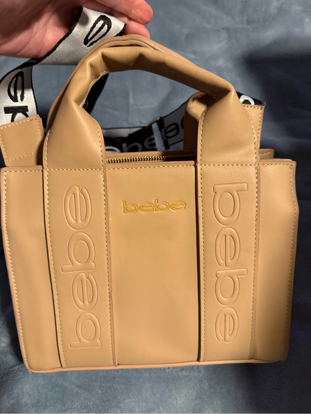 NWT~BEBE MINI HANA Tan Logo Satchel Crossbody/handheld bag
